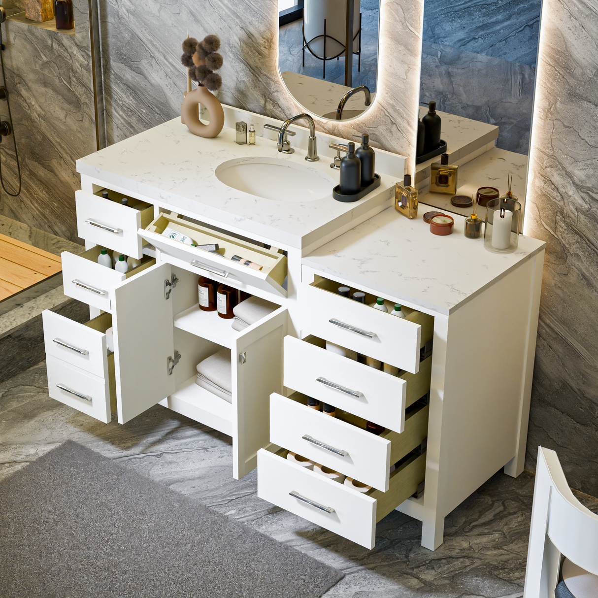 Caroline Parkway 57" Modern Bathroom Vanity with Sink and Cultured Marble Top
