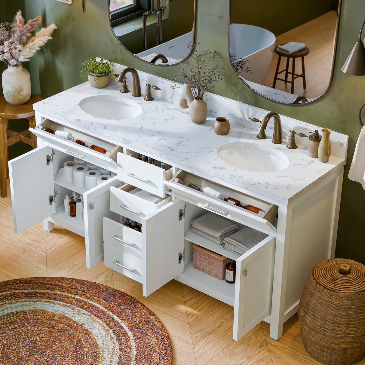 Caroline 72" Double Vanity Cabinet with Sink and Cultured Marble Top