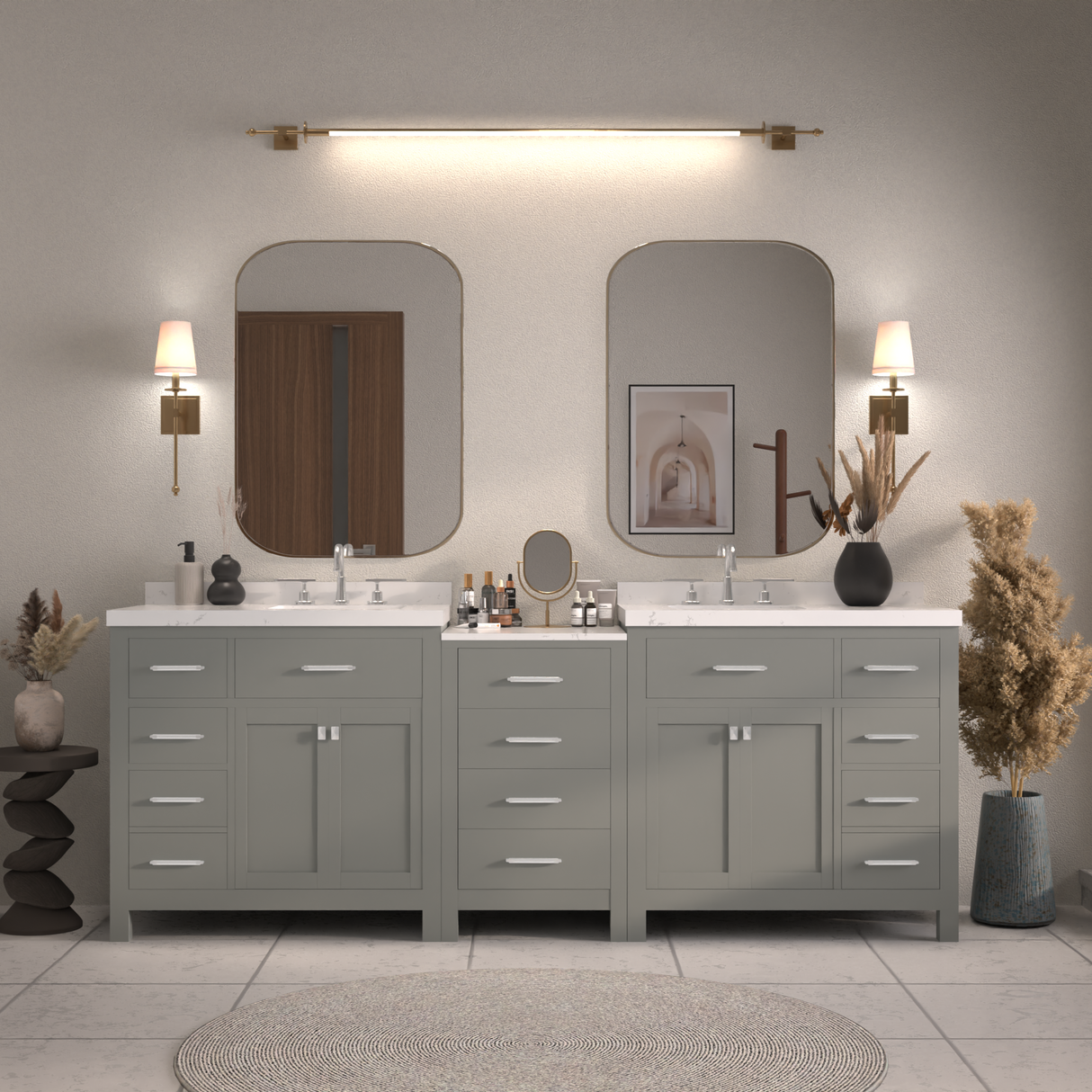 Caroline Parkway 93" Double Bathroom Vanity Cabinet with Sink and Cultured Marble Top