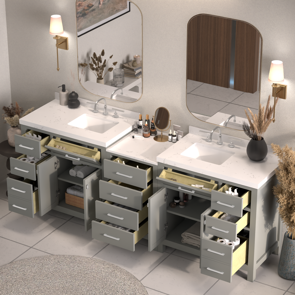 Caroline Parkway 93" Double Bathroom Vanity Cabinet with Sink and Cultured Marble Top