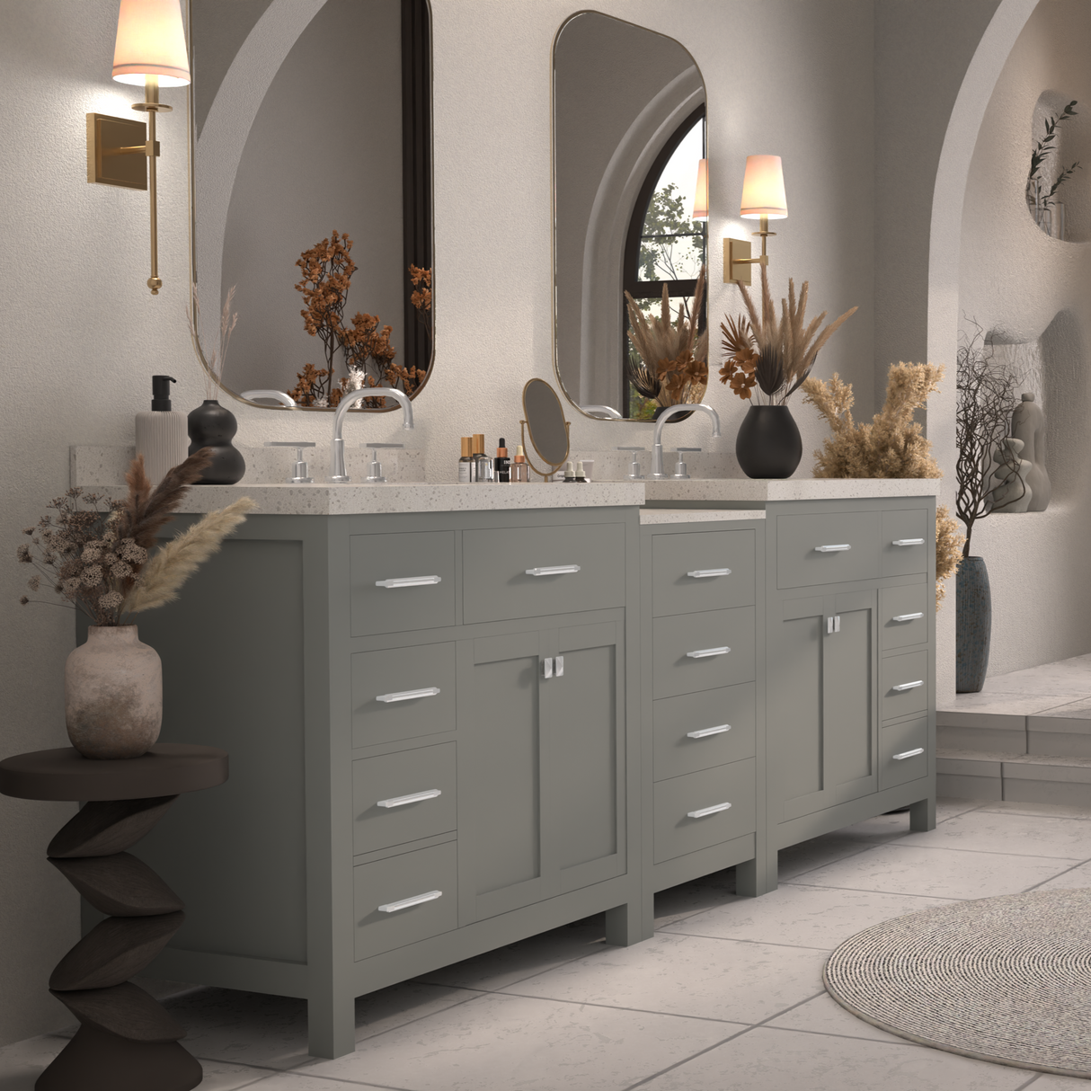 Caroline Parkway 93" Dual Bathroom Vanity Sink with White Quartz Top
