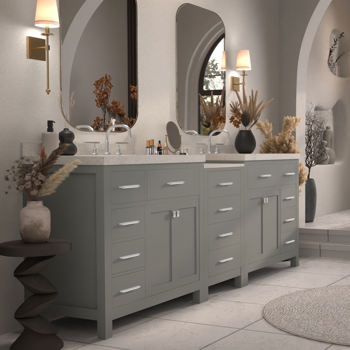 Caroline Parkway 93" Dual Bathroom Vanity Sink with White Quartz Top