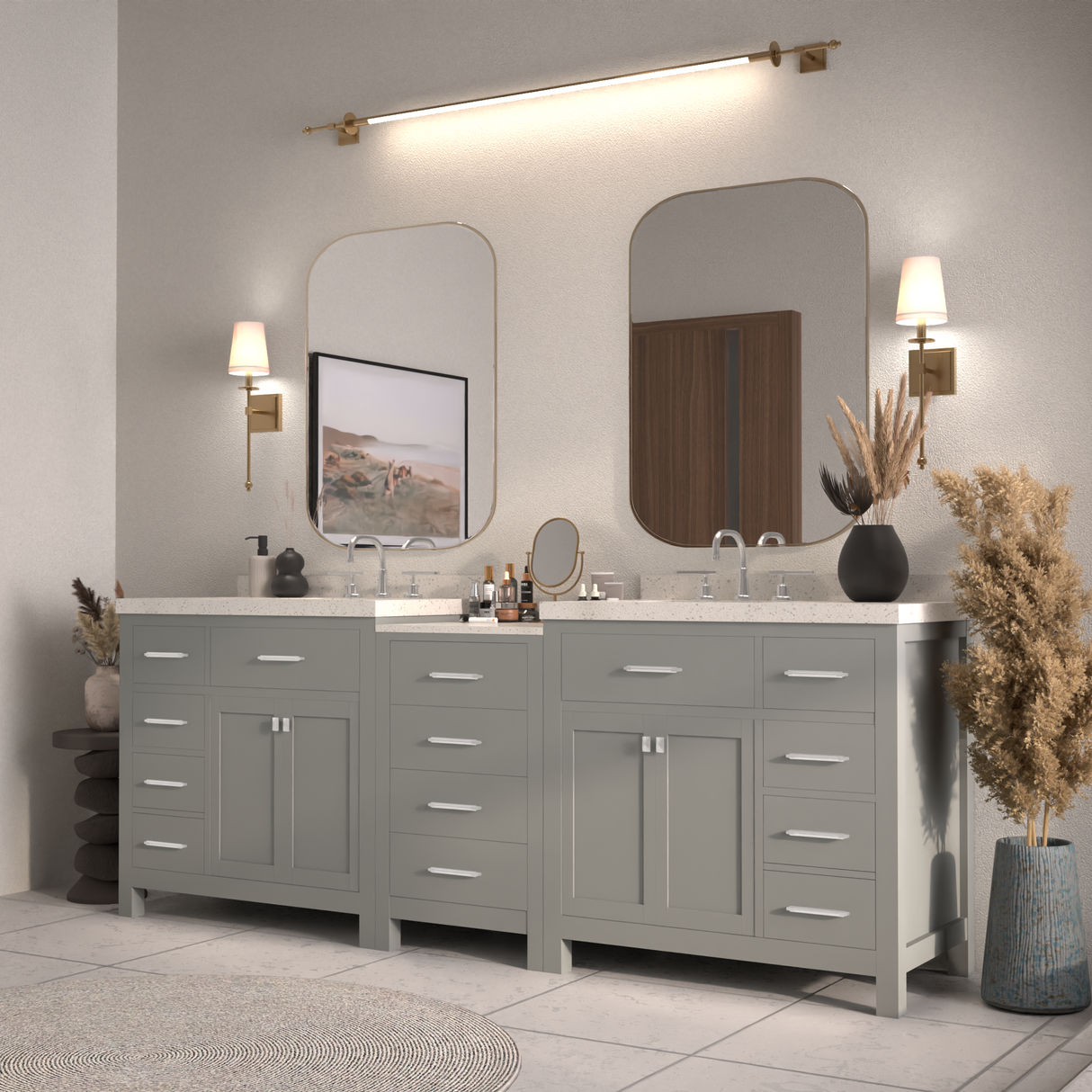 Caroline Parkway 93" Dual Bathroom Vanity Sink with White Quartz Top