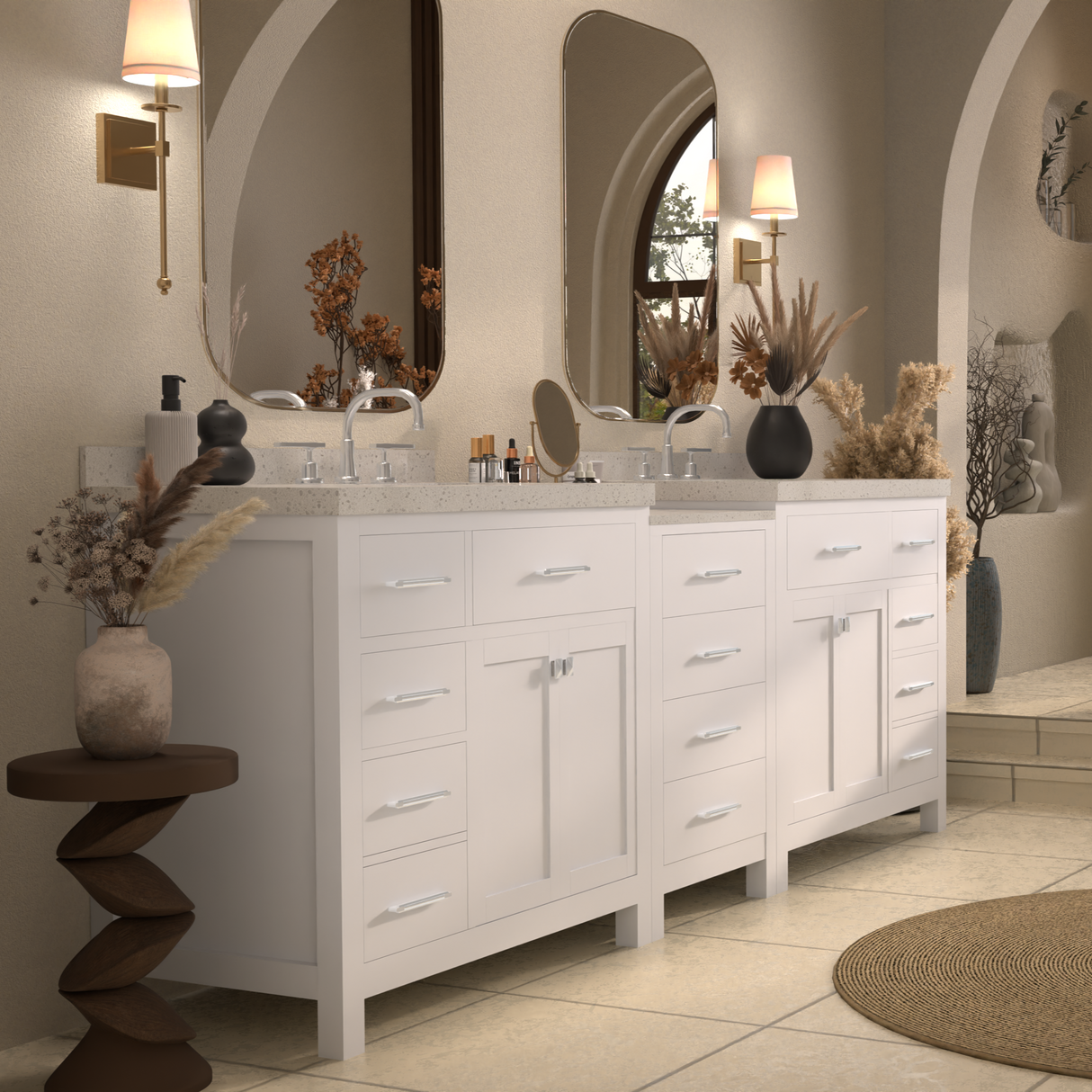 Caroline Parkway 93" Dual Bathroom Vanity Sink with White Quartz Top