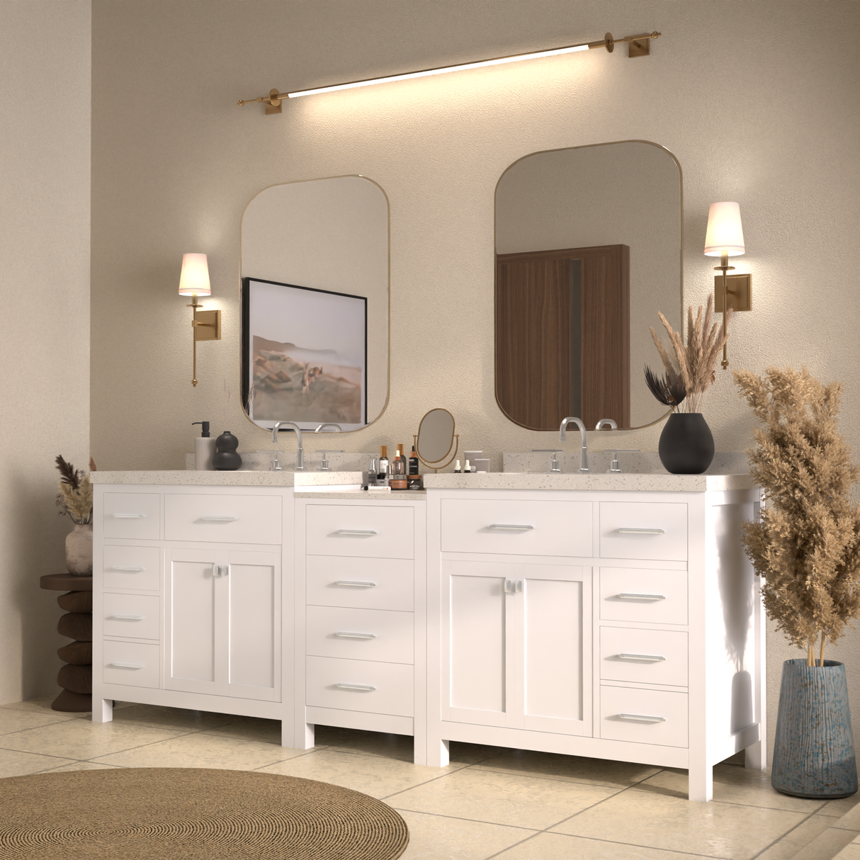 Caroline Parkway 93" Dual Bathroom Vanity Sink with White Quartz Top
