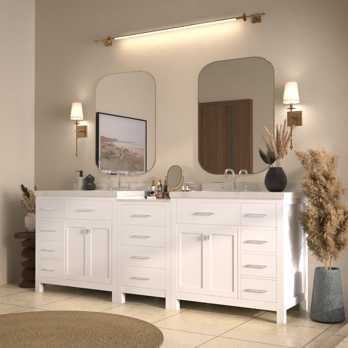 Caroline Parkway 93" Dual Bathroom Vanity Sink with White Quartz Top
