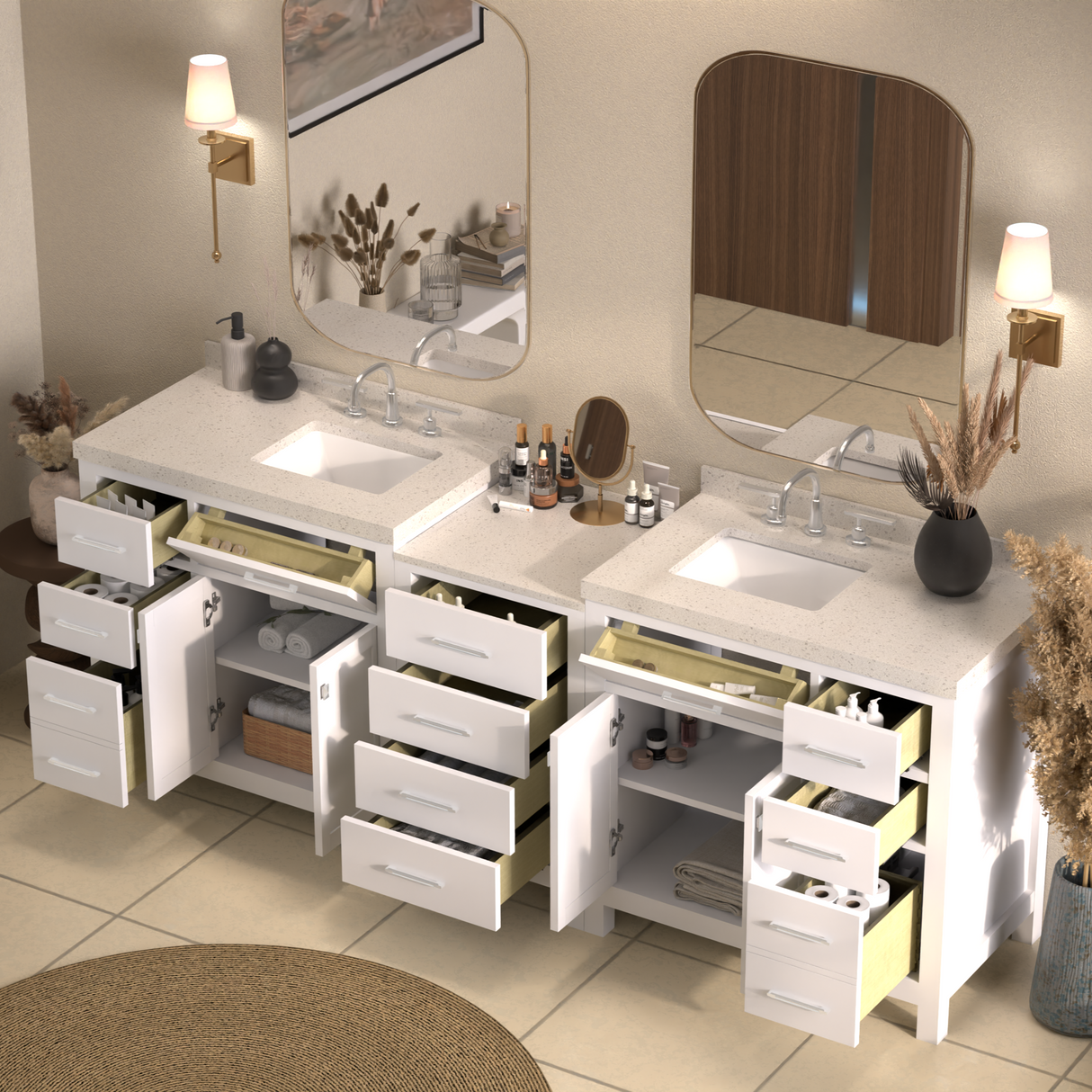 Caroline Parkway 93" Dual Bathroom Vanity Sink with White Quartz Top
