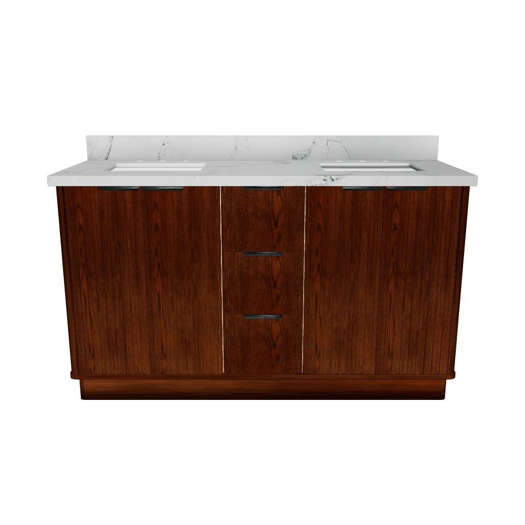 Kathryn 60" Double Bathroom Vanity Cabinet with Square Sink and Statuario Venatio Marble Quartz Top