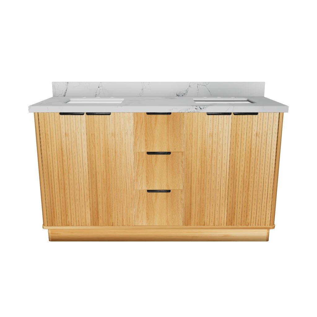 Kathryn 60" Double Bathroom Vanity Cabinet with Square Sink and Statuario Venatio Marble Quartz Top